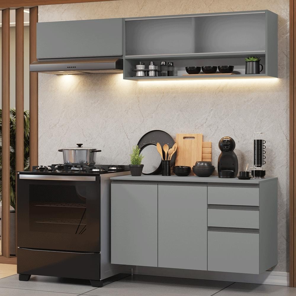 Armário de Cozinha Compacta Suspenso 200cm Cinza Nice Madesa 11