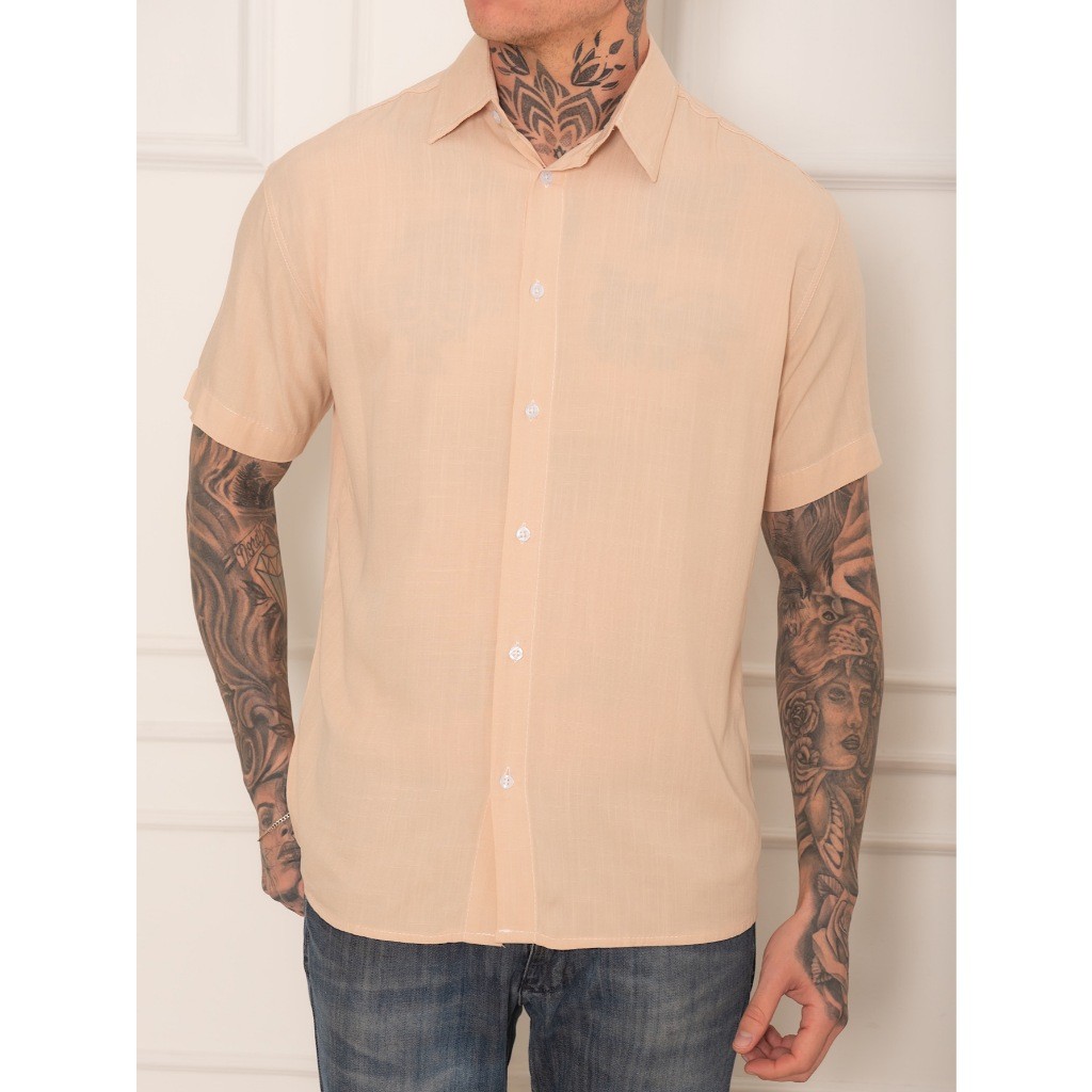 Camisa Social Masculino Manga Curta De Botão Lisa - Camisa Para Verão - Camisa Fresca