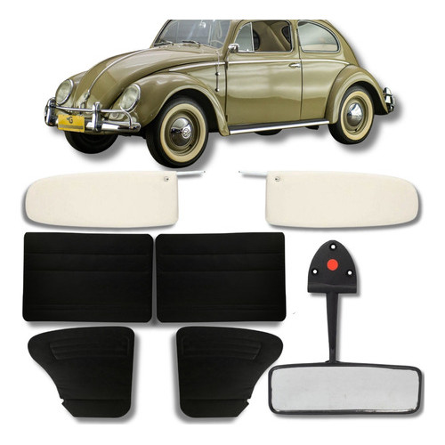 Kit fusca par forro dianteiro/traseiro + quebra sol + retrovisor
