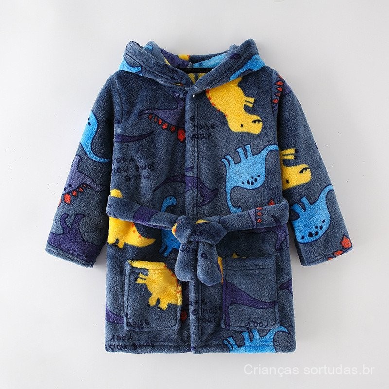 Roupas de Casa Infantil Primavera, Outono, Inverno, Pijamas de Roupão de Banho de Desenho Animado para Meninos e Meninas