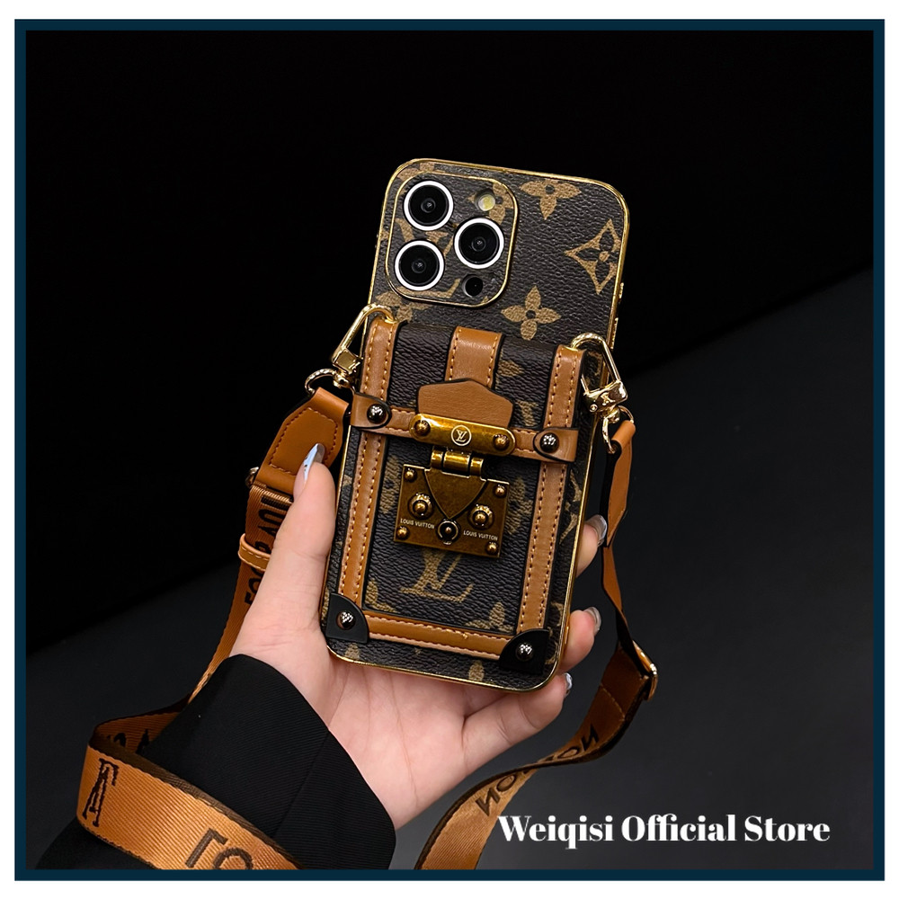 Capa De Telefone Luxuosa Com Slot Para Cartão E Alça Crossbody iPhone 17 Pro Max/16 15 14 13/12/11 Elegante Design De Ca em Oferta na Shopee