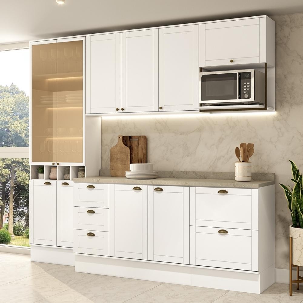 Armário de Cozinha Completa c Balcão Milla Muse Carraro Branco em Oferta na Shopee