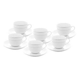 Jogo 6 Xícaras de Chá com Pires Porcelana Mônaco Borda Prata 220ml Wolff - Mesa Posta Elegante