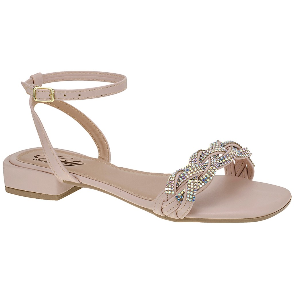 Sandália Feminina Nude Salto Baixo Bloco Strass Rasteirinha Feminina Pedradria Festa em Oferta na Shopee