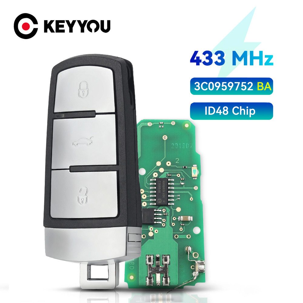3C0959752BA 3BT Keyless Sem Cortes Chave Remota Inteligente Fob 433MHZ ID48 Chip Para VolksWagen VW Passat B6 3C B7 Mago