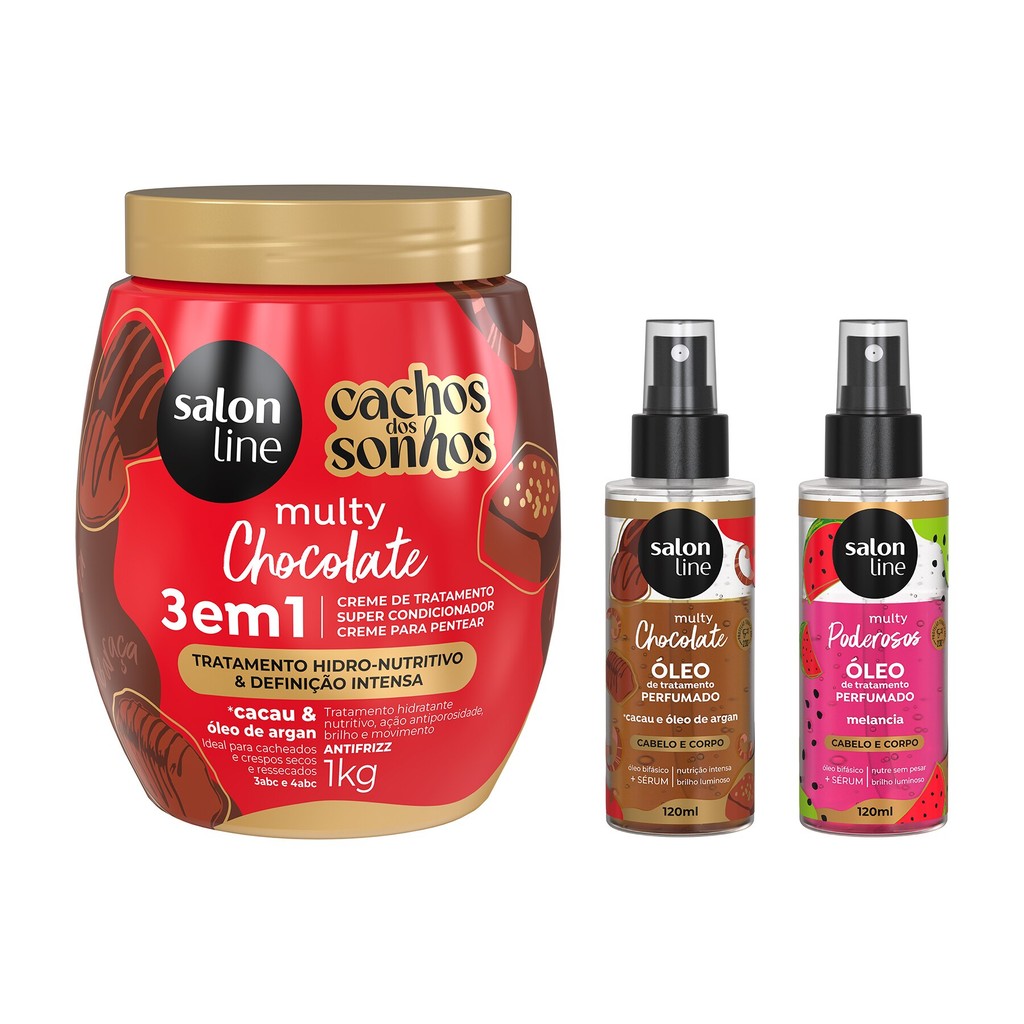 Kit Cachos dos Sonhos Multy com 2 Óleos Perfumados + Creme de Tratamento em Oferta na Shopee