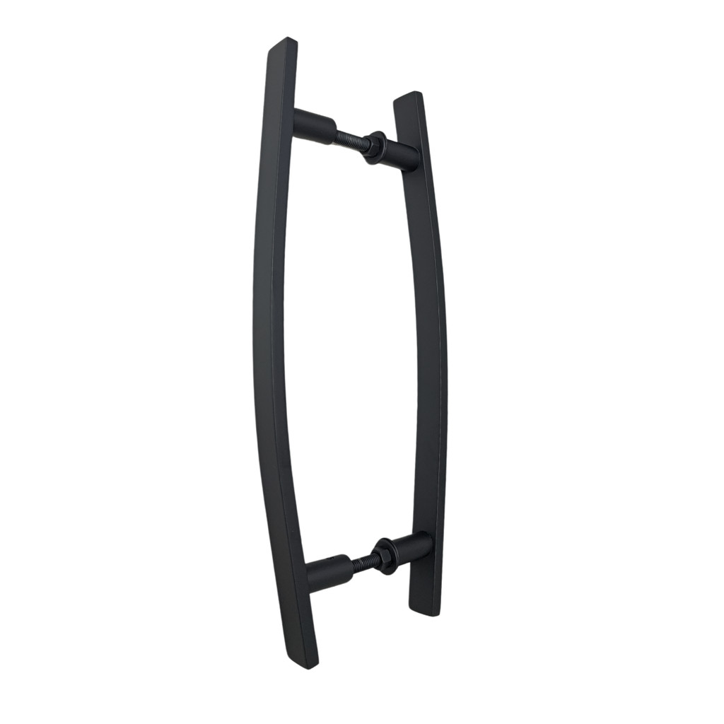 Puxador Duplo Alumínio Curvo 40cm Porta Vidro Blindex Madeira Pivotante Portão Social Interno e Externo Preto