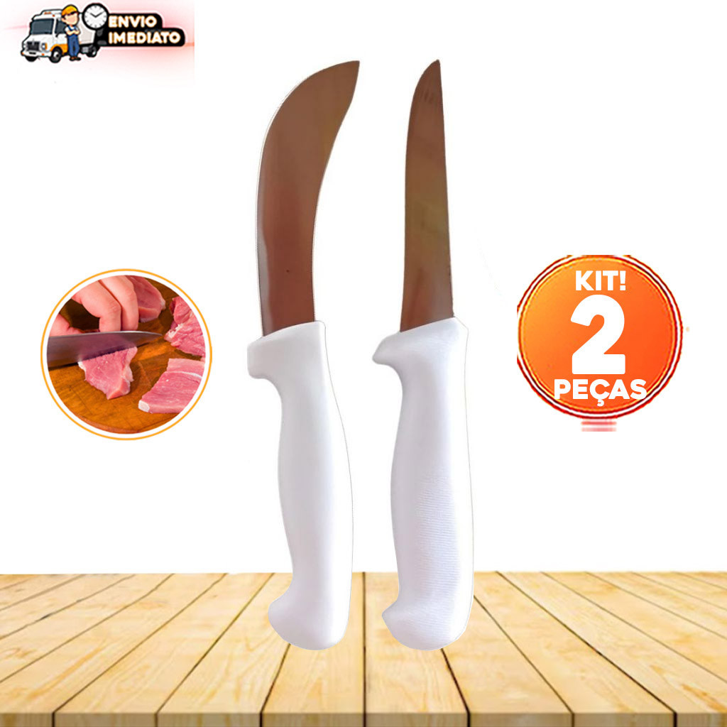 Faca para Tirar Couro e Sangria 6'' Profissional + Faca Profissional de Desossar 6" em Aço Inox 29cm