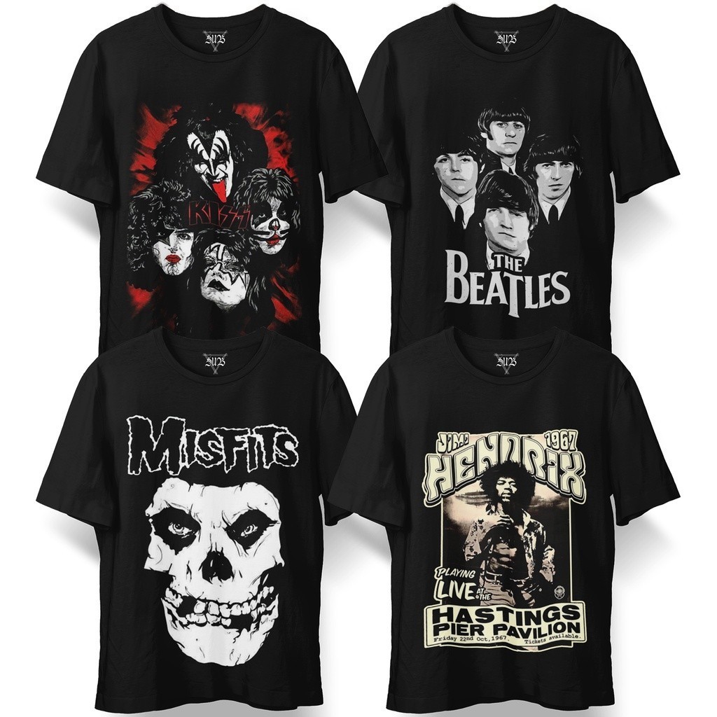 Camisa Banda de Rock Kiss Beatles Misfits Jimi Hendrix em Oferta na Shopee