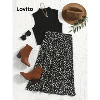 Lovito Elegante Conjunto Feminino Geométrico Colorblock de Saia com Cintura Elástica e Fecho Lateral LBL09120