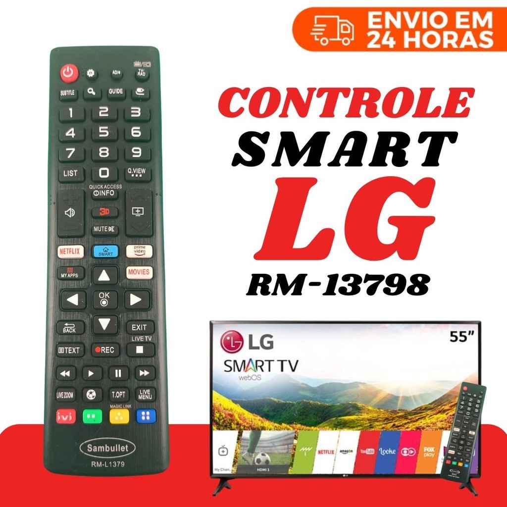 Controle Remoto LG Universal Compatível Com Smart Tv 4K LED LCD 32 40 43 50 55 65 Polegadas RM-L1379