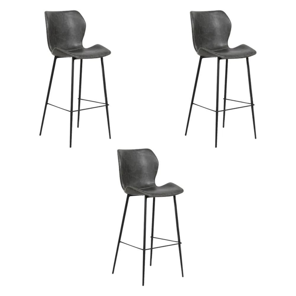 Kit 3 Banquetas Alta com Encosto para Bancada Cozinha Penha R02 Sintético Cinza Grafite - Mpozenato