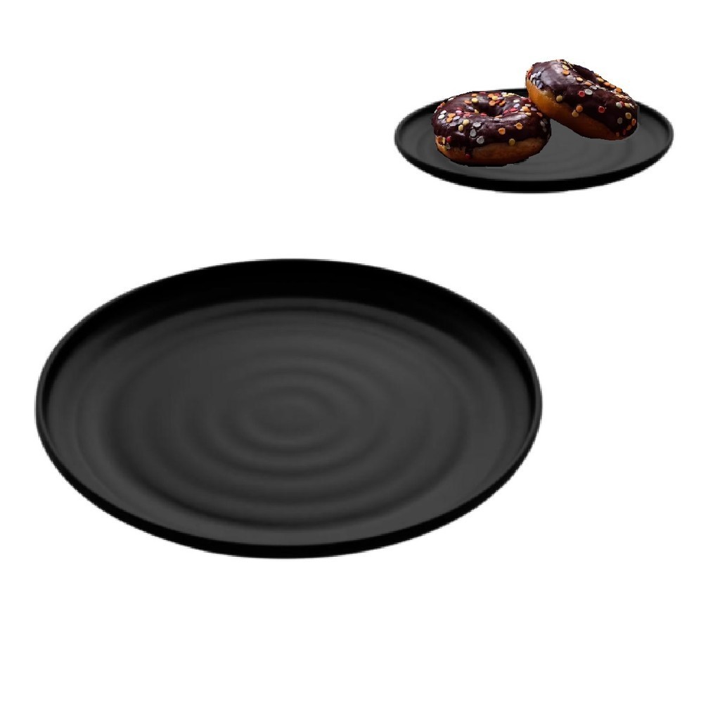 Conjunto 6 Prato Melamina Preto 18cm Sobremesa