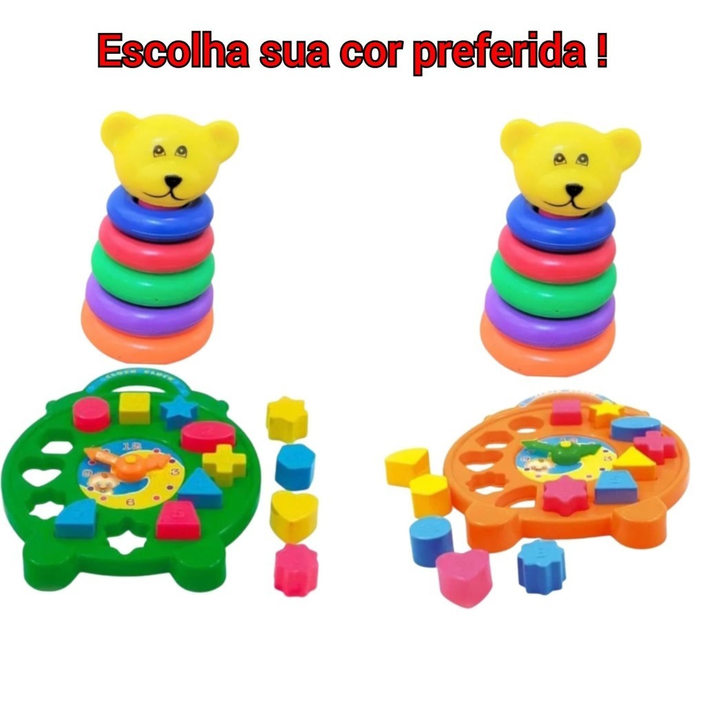 Kit Brinquedo Educativo 1 Ano Menino Menina Ursinho Relógio