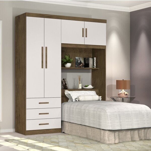 Guarda-Roupa Solteiro com Cabeceira 4 Portas Cancun  Imbuia/Off White em Oferta na Shopee