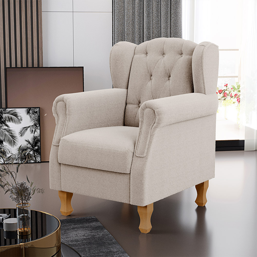 Poltrona Decorativa Para Sala de Estar Yara P02 Bouclê Creme - Lyam Decor em Oferta na Shopee