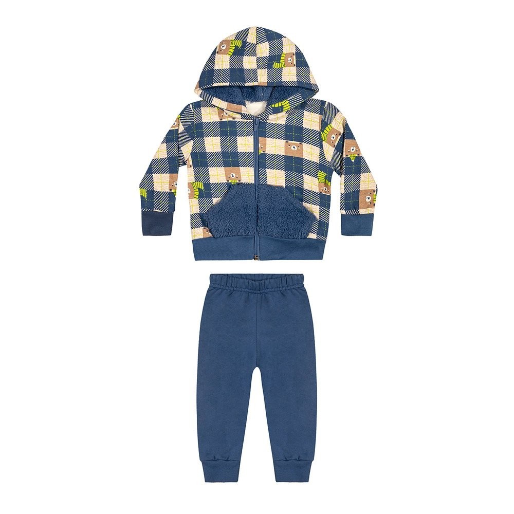 Conjunto Menino Flanelado Jaqueta e Calça Moletom Ursinho Xadrez - Elian em Oferta na Shopee