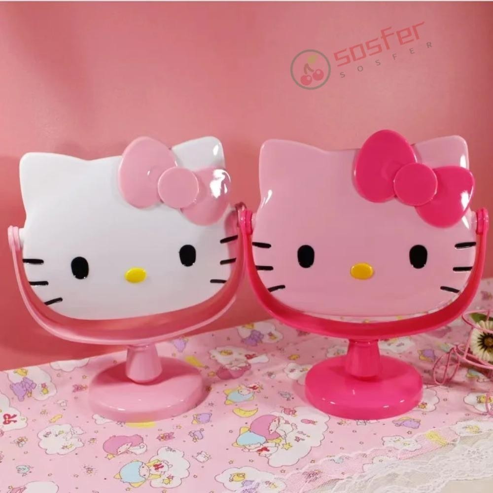 SOSFER Espelho De Maquiagem De Mesa , Hello Kitty Creative Princess Mirror , Decorativo De Moda Kawaii Cartoon Rotativo