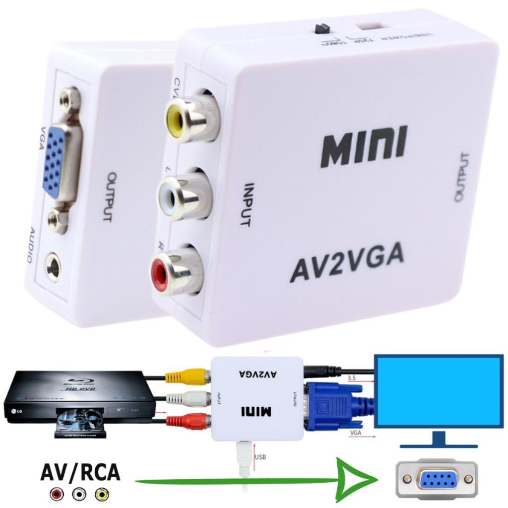 Adaptador Conversor Entrada Rca Av Para Saída Vga Áudio Vídeo 1080p Av2vga