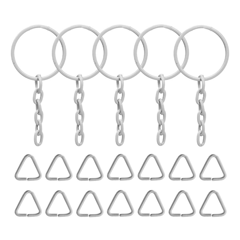 Argola Com Corrente Para Chaveiro 23mm 1500 Unidades Branca + Triangulo