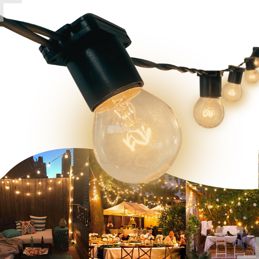 Varal de Luzes 40m Externo Lâmpada Amarelo Transparente Inclusa Cordão Iluminação Pode Chuva em Oferta na Shopee