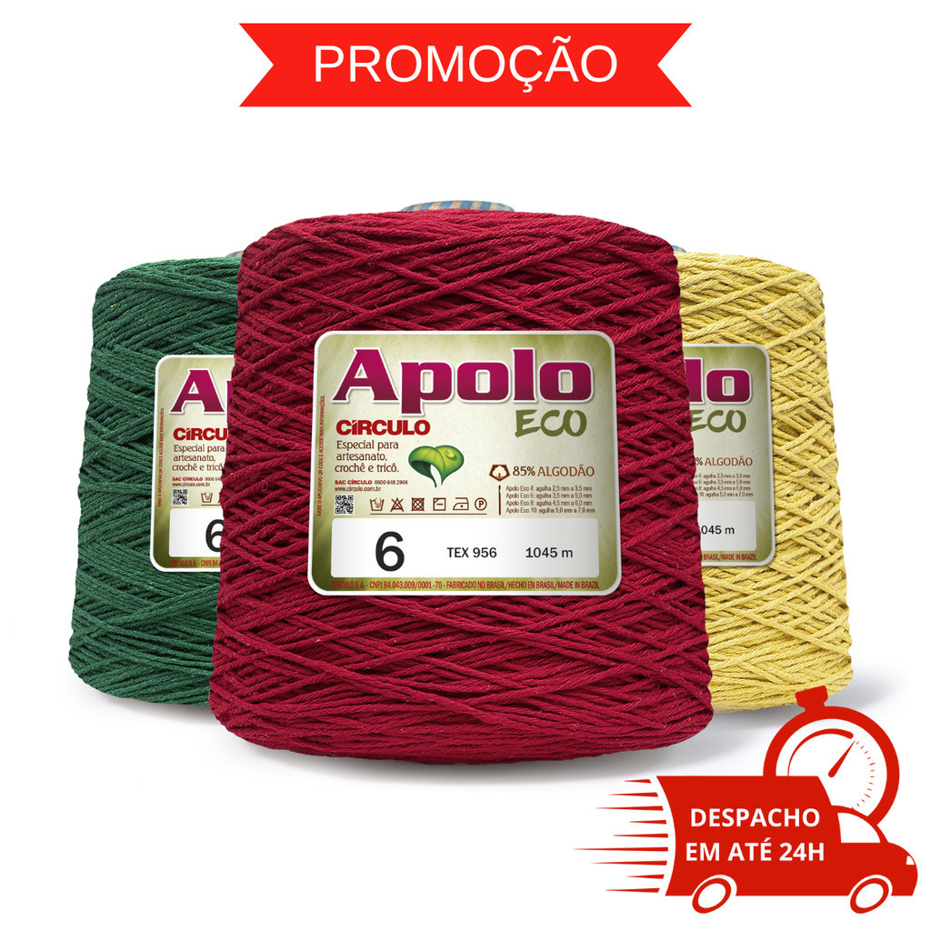 Barbante Apolo 1Kg Círculo Número 6 - 1045 metros - Crochê / Tricô - VÁRIAS CORES - LANÇAMENTO em Oferta na Shopee