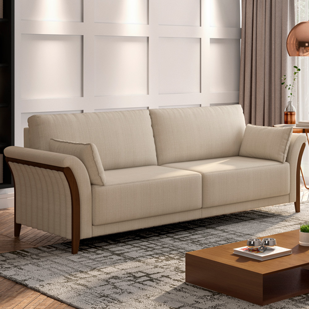 Sofá 02 Lugares Para Sala De Estar Pés Em Madeira 162 cm Stefan M03 Linho Bege - Lyam Decor em Oferta na Shopee