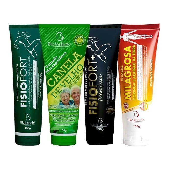 Kit Pomada Massageadora Canela de Velho + Fisiofort + Pomada Milagrosa + Fisiofort Premium 150g – Bio Instinto