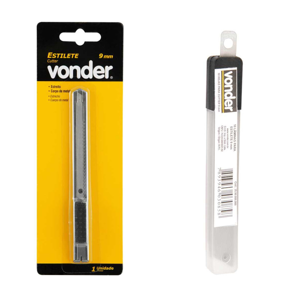 Kit Estilete Profissional 9mm Vonder + 10 Lâminas 9mm Vonder