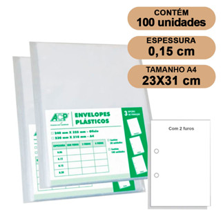 Envelope Saco Plástico A4 Acp 0,15mm 2 Furos C/100 Grosso em Oferta na Shopee