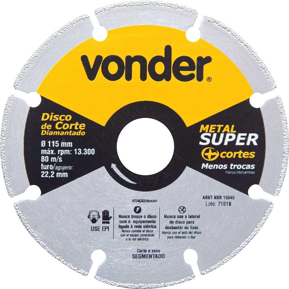 Disco De Corte Diamantado Segmentado Metais 115 Mm Vonder