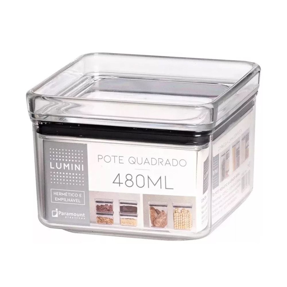 Pote Hermetico Lumini Quadrado 480ml Paramount Organizador Cozinha Acrilico Transparente Gaveta