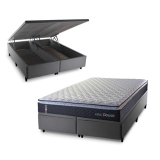 Conjunto Box Baú King Dakota Preto 193x203x64 Espuma D33 em Oferta na Shopee