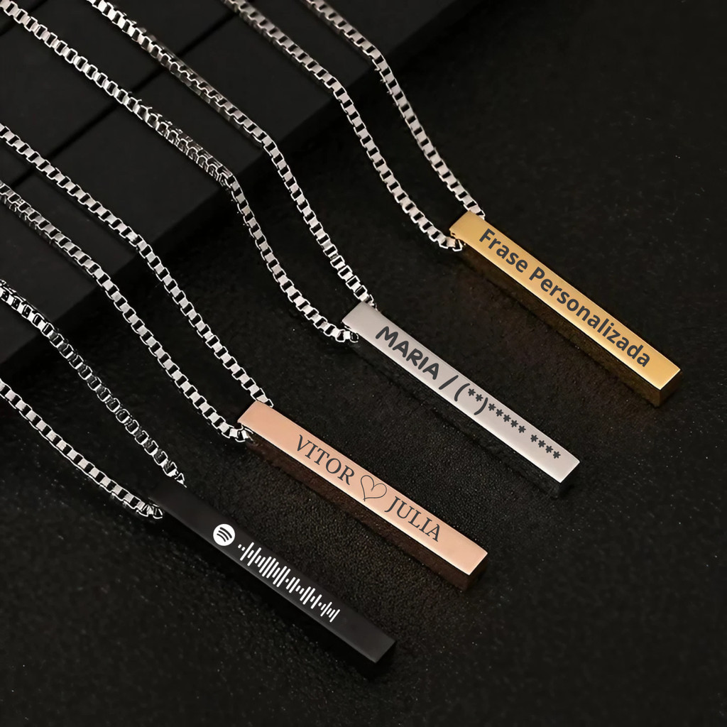 Corrente Gargantilha Barrinha 4 Cores Personalizado A Laser