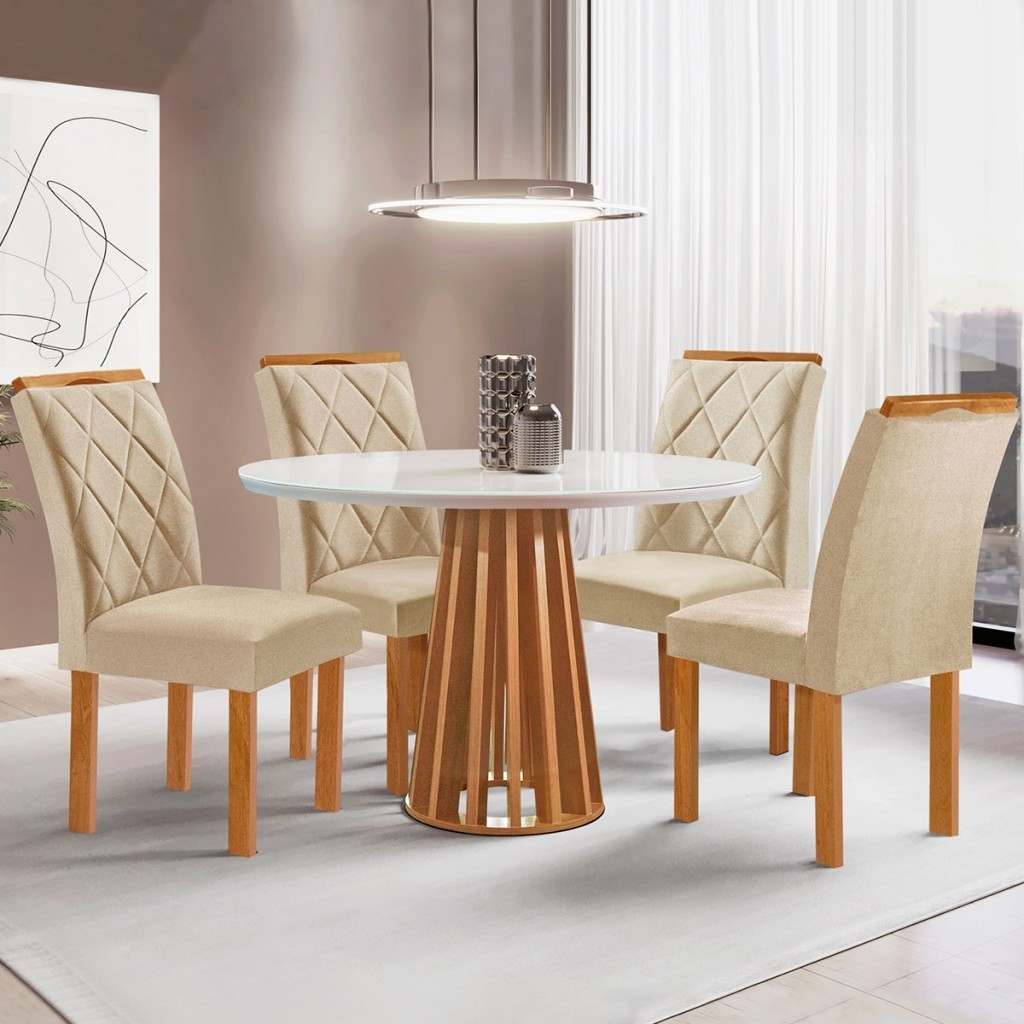 Mesa de Jantar 4 Lugares Kansas/Arthus com Vidro Cinamomo/Off White/Suede Cru 17991 - Cel Móveis em Oferta na Shopee