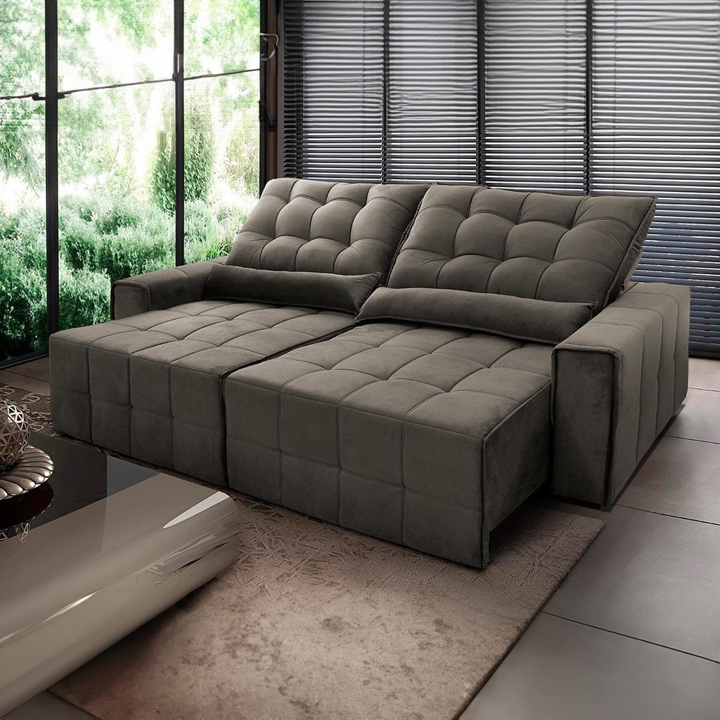 Sofá Retrátil Reclinável Alaska 2,70m Suede Velut Tabaco  Molas no Assento - King House em Oferta na Shopee