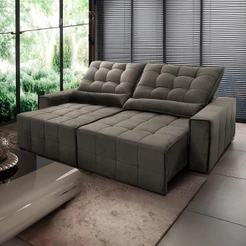 Sofá Retrátil Reclinável Alaska 2,70m Suede Velut Tabaco Molas no Assento - King House