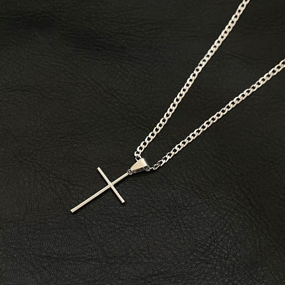 Corrente Colar 60CM 70CM + Pulseira Masculina Banhada a Aço Inoxidável Pingente Cruz Palito