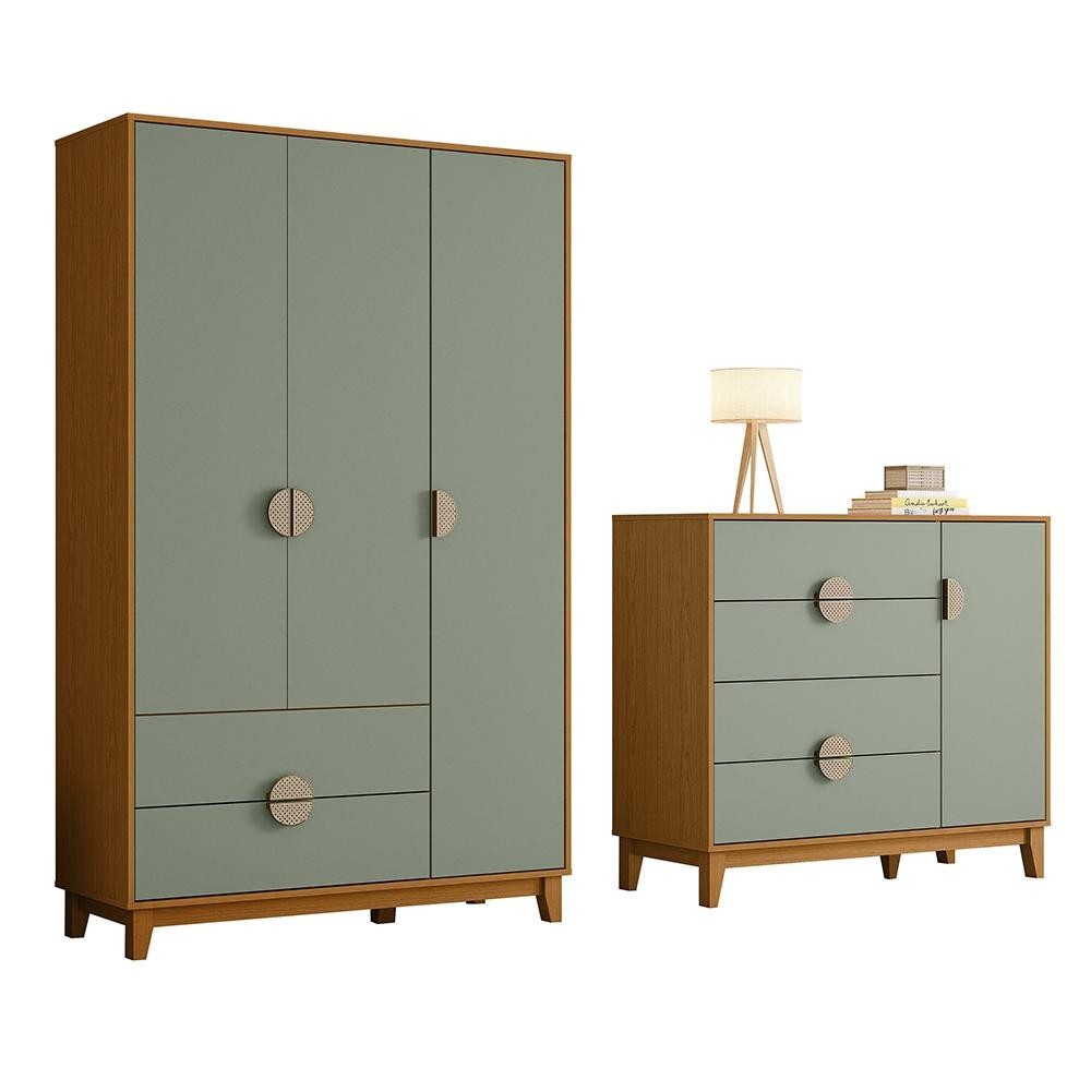 Kit Guarda Roupa Ipê com Comoda Ipê com Pés Madeira Maciça em Oferta na Shopee