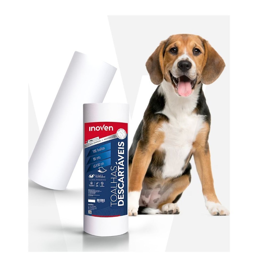 Toalha Descartável Para Pet Multiutilidades Inoven 45x80cm Rolo Com 100 Toalhas