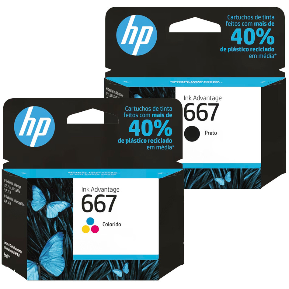 Cartuchos HP 667 Original Preto 3YM79AB + Color 3YM78AL em Oferta na Shopee
