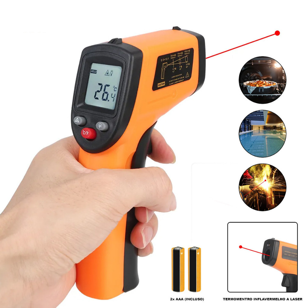 Termômetro Digital Infravermelho Laser Medição Temperatura Industrial Culinária -55ºc - 400ºc ULIFE