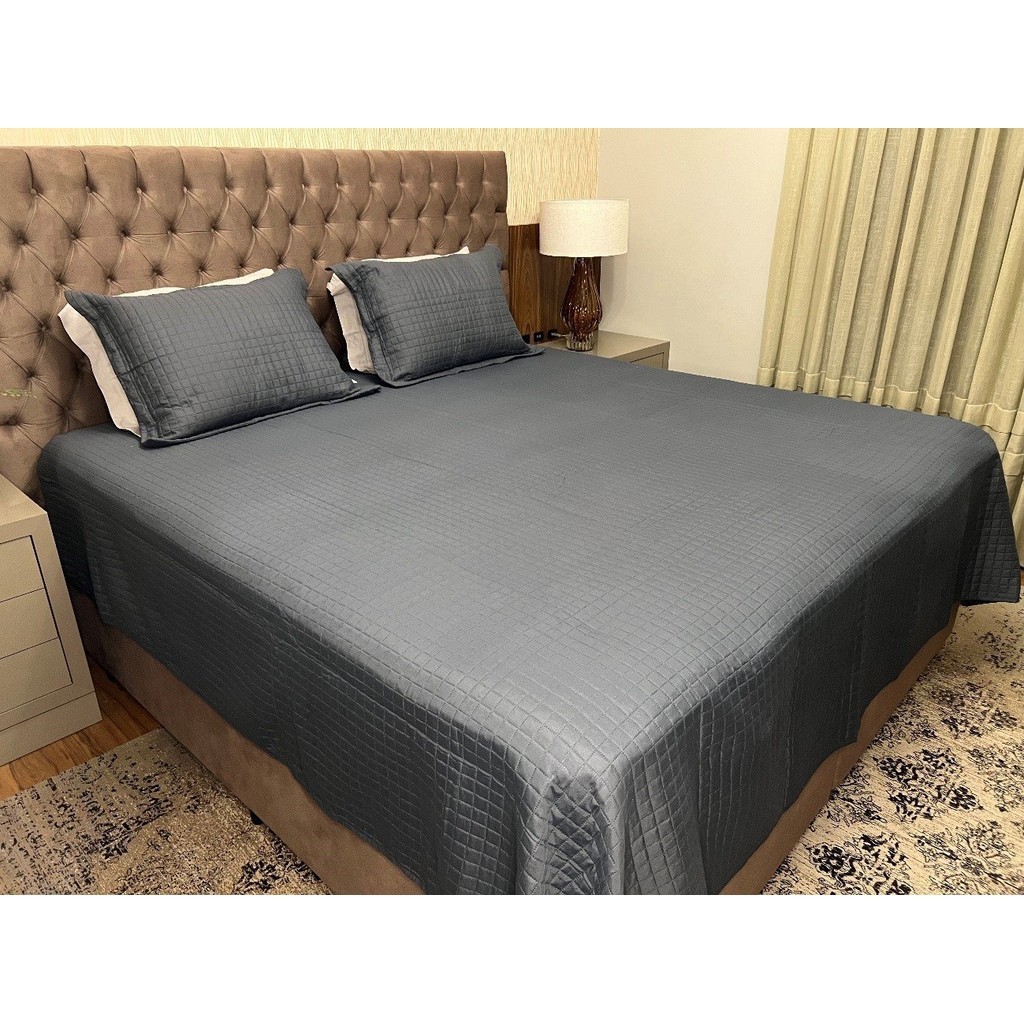 Kit Colcha Boutis Cobre leito Bett Design Queen 3 peças Percal de Microfibra Cores lisas