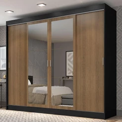 Guarda-Roupa Casal Madesa Austin 4 Portas de Correr com Espelhos 3 Gavetas
