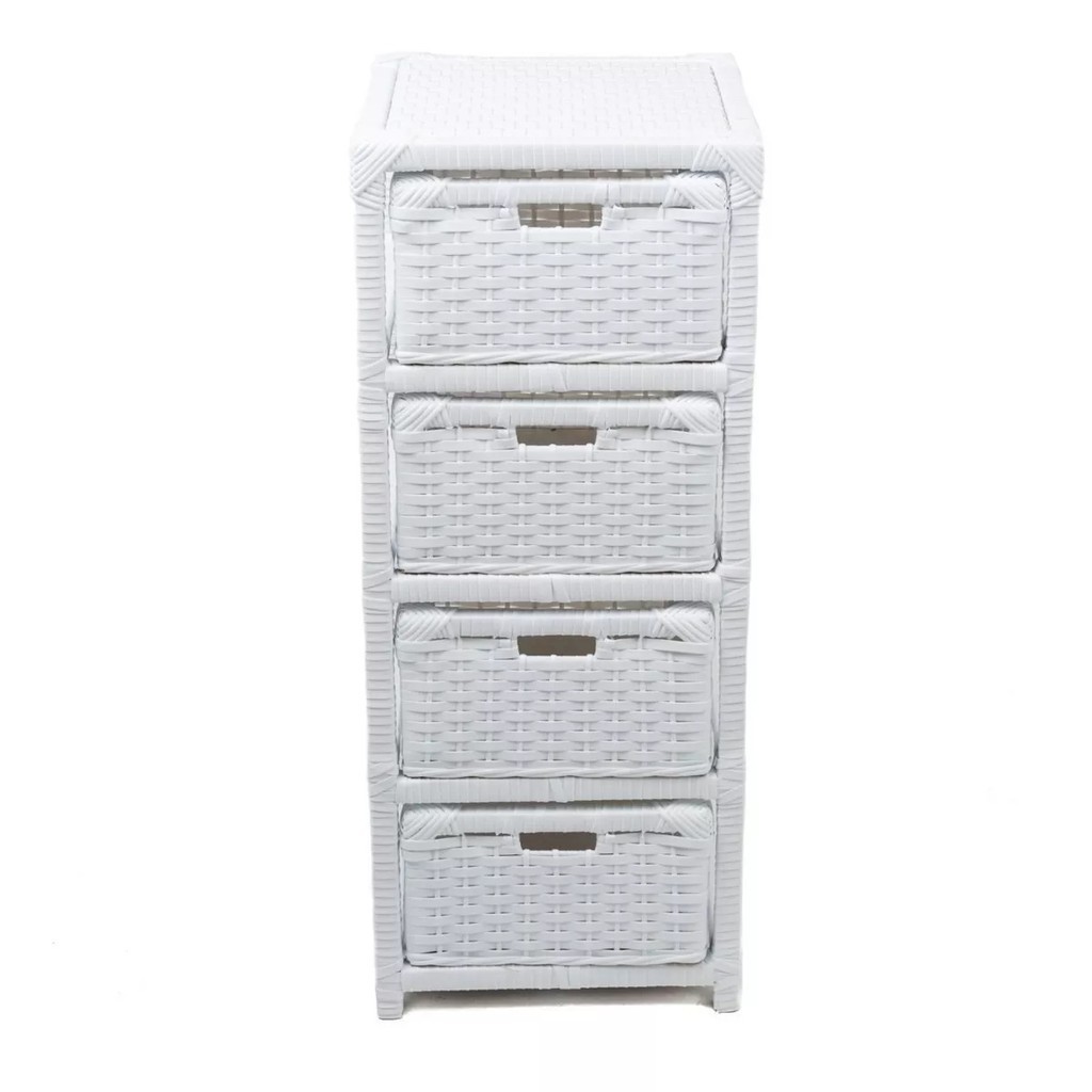 Gaveteiro Organizador Fibra Sintética 4 Gavetas 30x30x75 Banheiro Quarto Vertical Luxo (Já Montado)