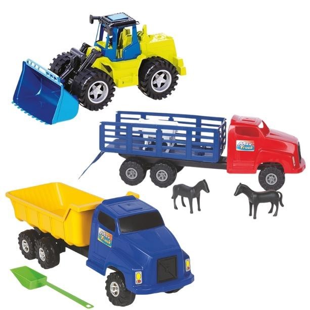 Kit Trator Carregadeira Caminhão Boiadeiro Grande Brinquedo
