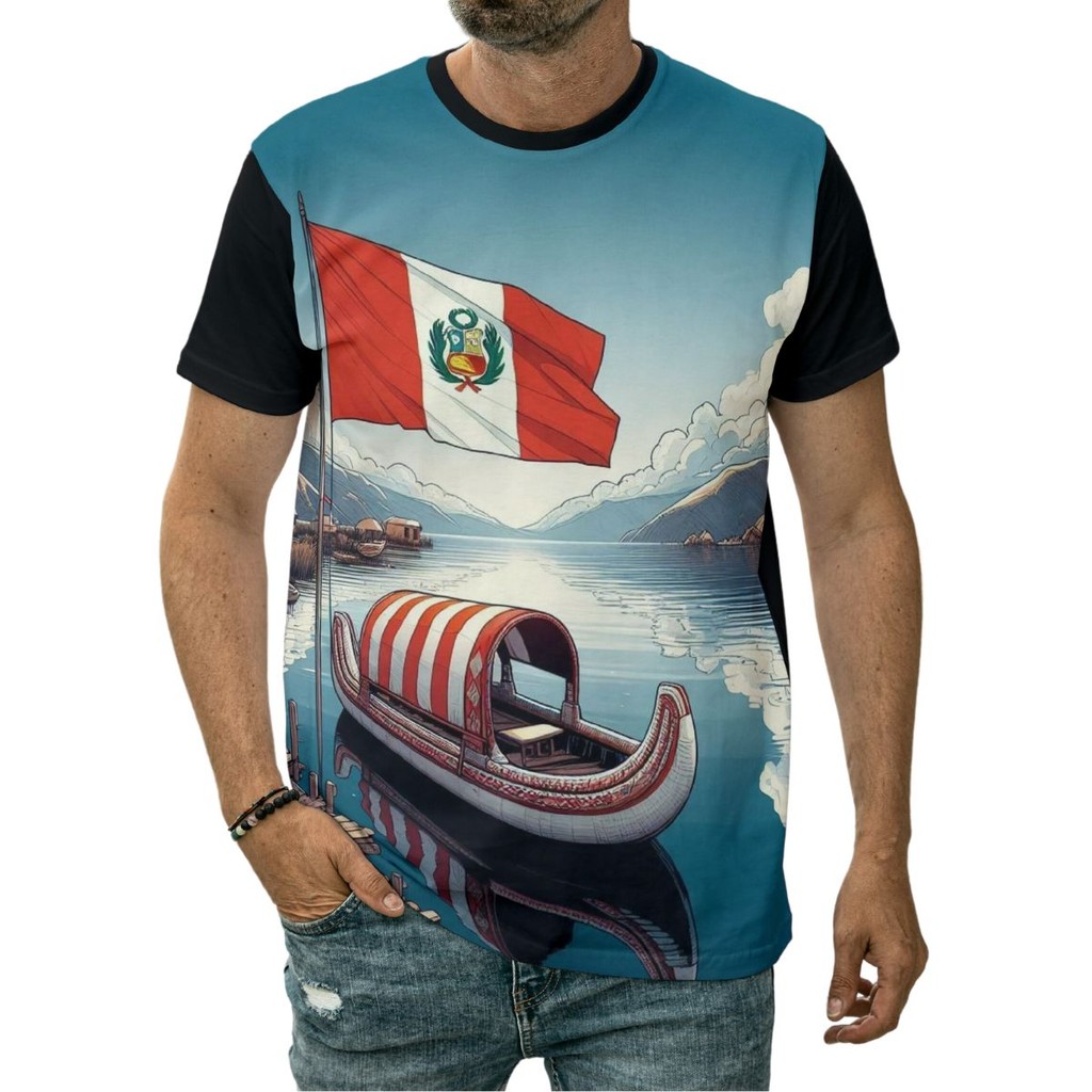 Camiseta Bandeira Do Peru País Lago América Do Sul Paisagem
