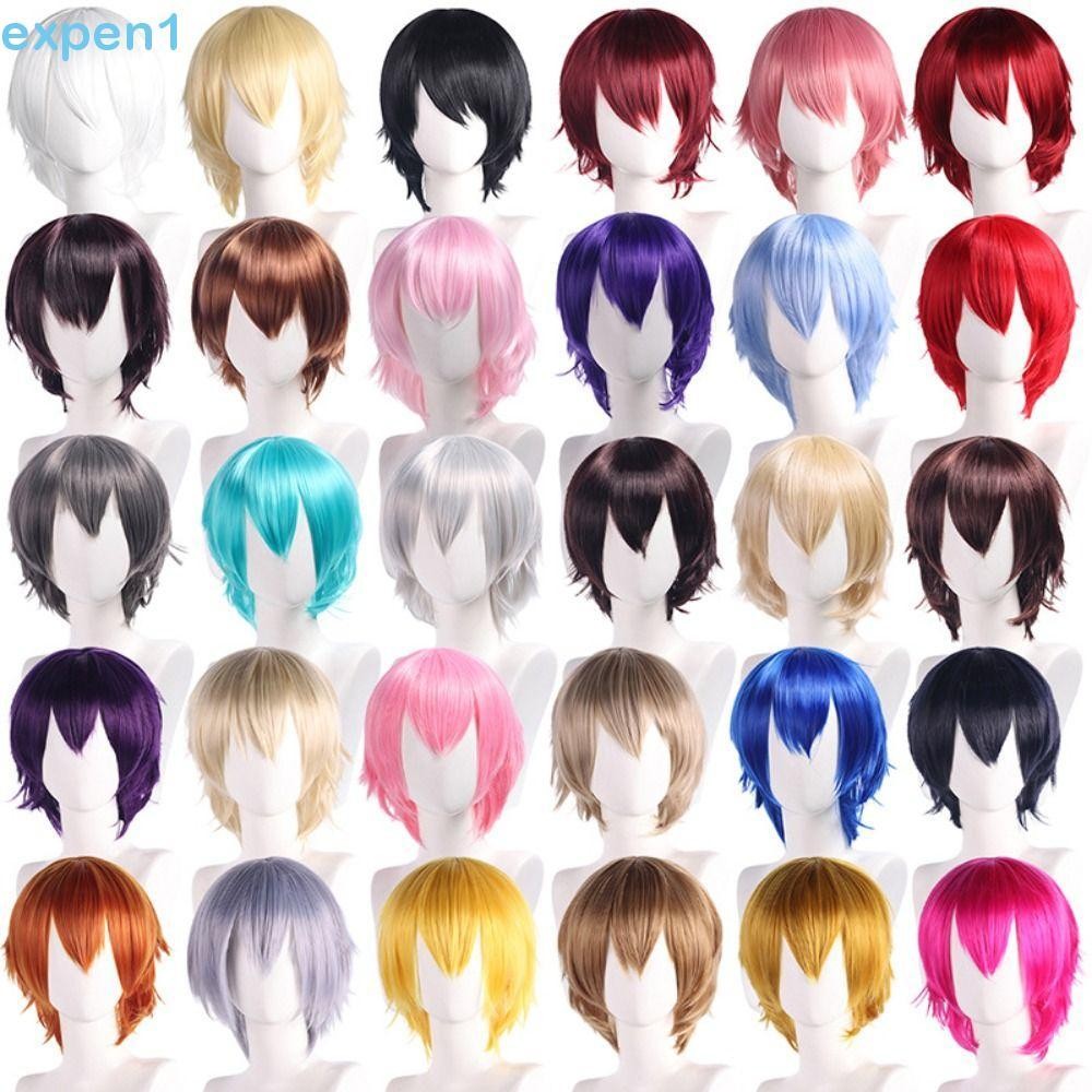 EXPEN Peruca Cosplay Colorida , Extensão De Cabelo Universal Perucas Sintéticas Curtas E Retas , Vermelhas De Festa De A