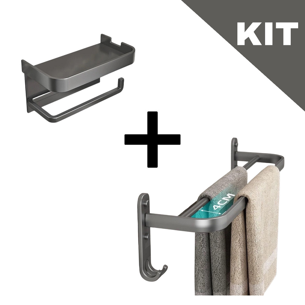 KIT Suporte Papel Higiênico de Banheiro + Suporte Banheiro Porta Toalha Toalheiro De Banho