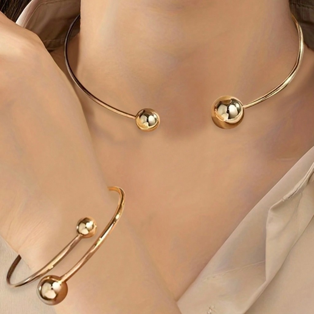 Kit Choker Aro Bola Chic Bracelete e Brinco Ouro Prata em Oferta na Shopee